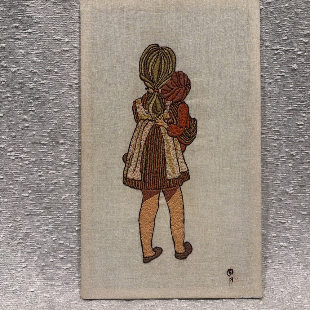 vintage crewel embroidery 1970s  Finished‎ Girl With A Child